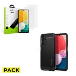 PACK FOLIE STICLA GLASTIFY OTG+ 2-PACK GALAXY A13 4G / LTE CLEAR + HUSA SPIGEN RUGGED ARMOR GALAXY A13 4G / LTE MATTE BLACK