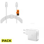 PACK INCARCATOR PRIZA PENTRU MOBIL ȘI TABLET SPIGEN PE2007EU POWERARC 2-PORT NETWORK CHARGER PD60W/QC3.0 WHITE + CABLU SPIGEN PB2200 ARCWIRE LIGHTNING CABLE 200CM WHITE