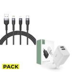 PACK INCARCATOR PRIZA PENTRU MOBIL ȘI TABLET TECH-PROTECT C12W 2-PORT NETWORK CHARGER 2.4A WHITE + CABLU TECH-PROTECT ULTRABOOST 3IN1 LIGHTNING & TYPE-C & MICRO-USB CABLE 3A 120CM BLACK