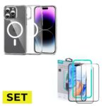 SET HUSA HEYCASE AIR DEFENSE MAGSAFE IPHONE 15 PRO CLEAR + FOLIE STICLA ESR TEMPERED GLASS 2-PACK IPHONE 15 PRO BLACK