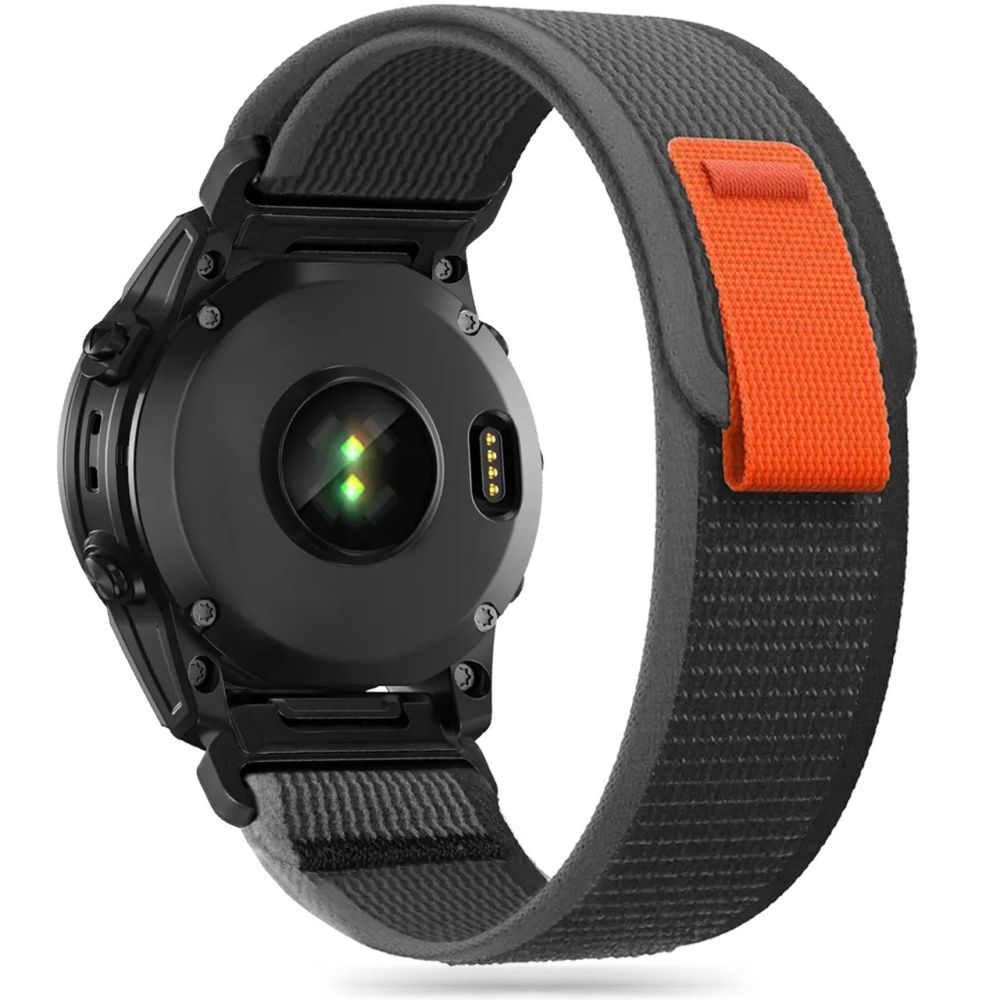 CUREA DIN NAILON PENTRU GARMIN 26MM FENIX 3 5X 3HR 5X PLUS 6X 6X PRO 7X HEYBAND NYLON NEGRU PORTOCALIU Doopshop.ro