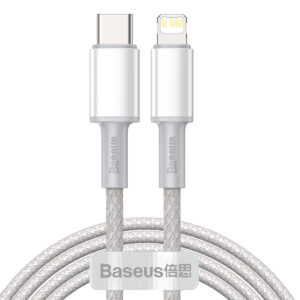 Cablu USB-C la Lightning Baseus cu împletitură de înaltă densitate, 20 W, PD, 2 m (alb)
