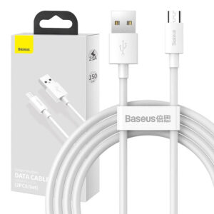 Set de cabluri de date Baseus Simple Wisdom USB la Micro USB 2,1A (2 buc./set) 1,5 m alb