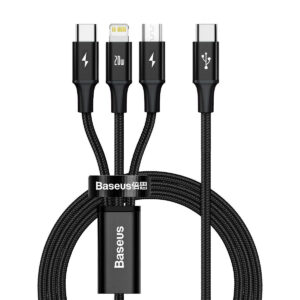 Baseus Rapid Series cablu 3 în 1 USB-C pentru M+L+T 20W 1,5 m negru