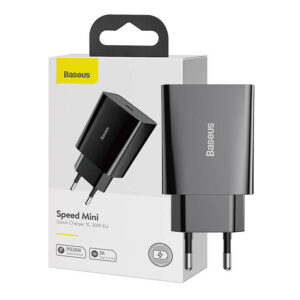 Încărcător rapid Baseus Speed Mini, USB-C, PD, 3A, 20W (negru)