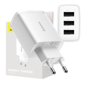 Încărcător rapid compact Baseus, 3x USB, 17 W (alb)