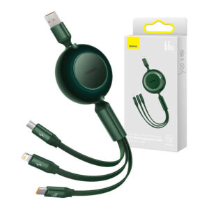 Baseus Bright Mirror 3, cablu USB 3 în 1 pentru micro USB / USB-C / Lightning 66W / 2A 1,1 m (verde)
