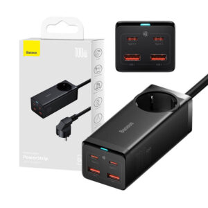 Baseus GaN3 Pro încărcător de perete 2x USB + 2x USB-C + AC, 100 W (negru)