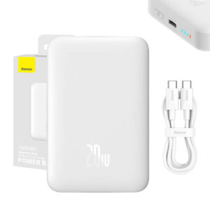Powerbank Baseus Magnetic, 10000 mAh, 20 W, MagSafe (albă)