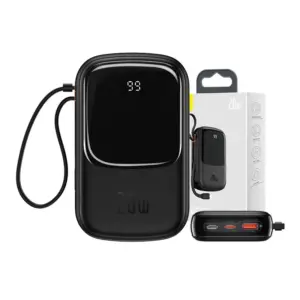 Powerbank Baseus Qpow PRO cu cablu Lightning, port USB-C și USB, 20000 mAh, 20 W (negru)