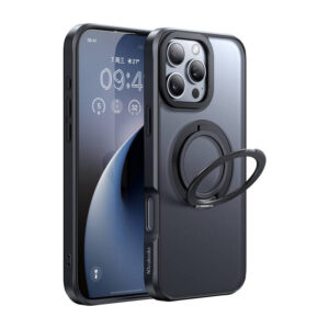 Husă McDodo PC-4932 MagSafe pentru iPhone 16 Pro cu suport (negru)