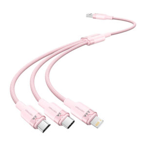 Cablu USB 2.0 A la 3 în 1 3A Vention CTPPG 1,5 m (roz)