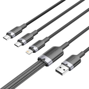 Cablu USB 2.0 A tata la 3 în 1 USB-C, Lightning și Micro‑B tata Vention 3A CTPBG 1,5 m