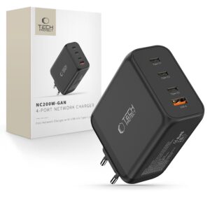 ÎNCĂRCĂTOR DE PRIZĂ TECH-PROTECT NC200W-GAN 4-PORT NETWORK CHARGER PD 200W / QC3.0 BLACK
